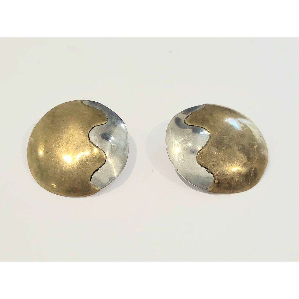 Artisan Hand-Crafted 2-Tone Mixed Metal Pierced Stud Earrings